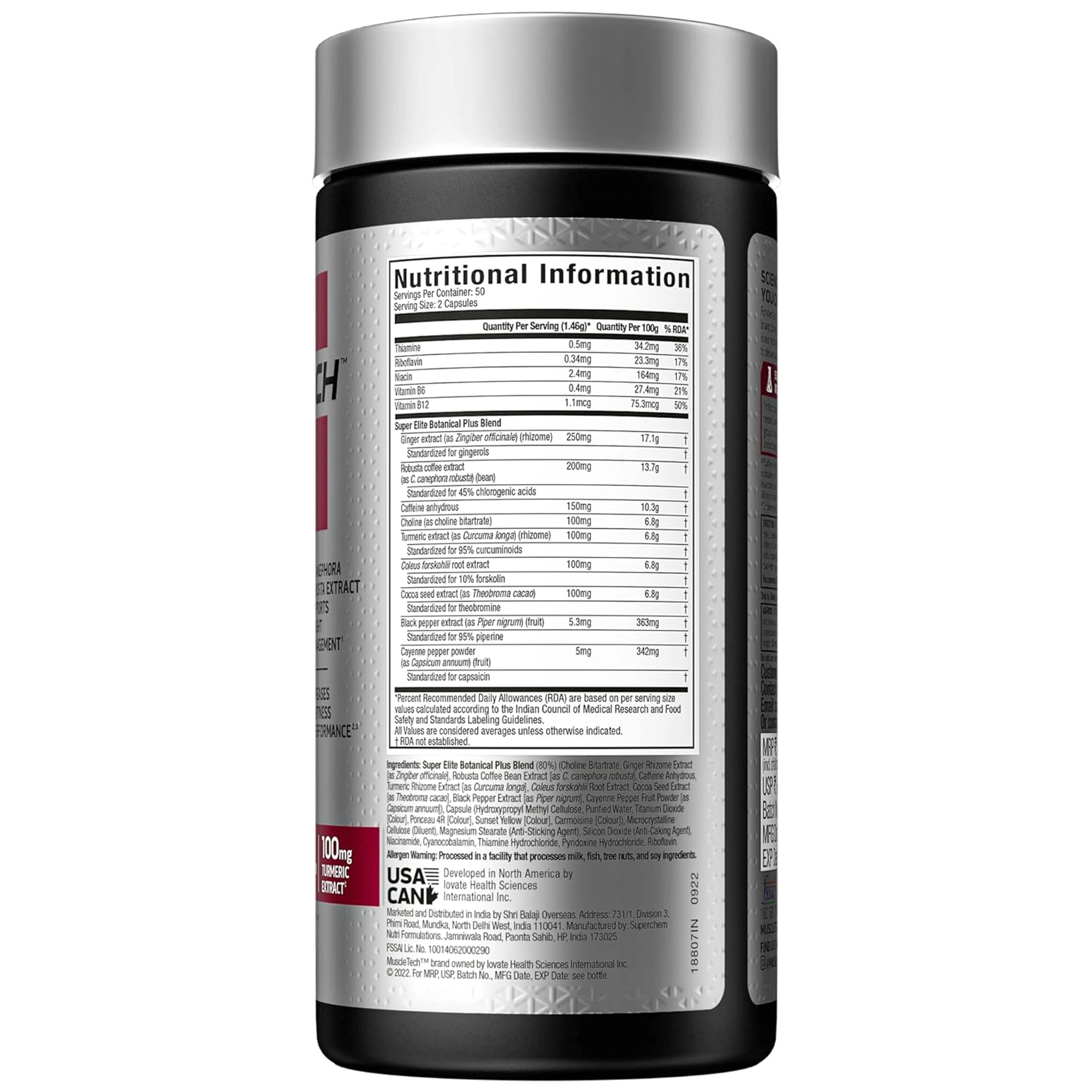 Muscletech Hydroxycut Hardcore Super Elite Fat Burner (100 Veg Capsules) - Image 2