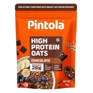PINTOLA 26g High Protein Oats | 1kg | Dark Chocolate | No Refined Sugar | with Almonds | Raisins | Pumpkin & Chia Seeds | 9.6g Fibre | Rolled Oats for Weight Loss | Breakfast Cereals | Gluten Free