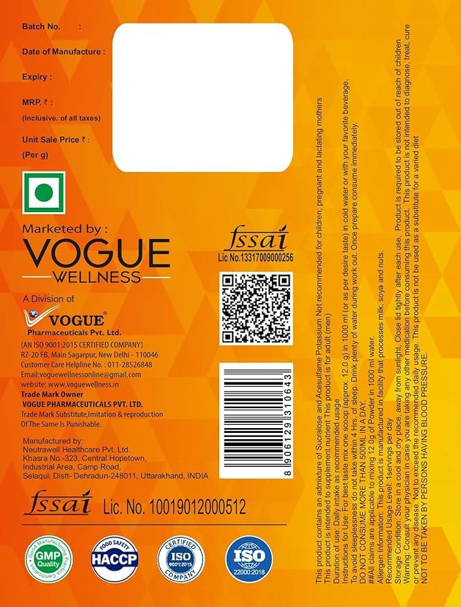 Vogue Wellness Advance Pre-Workout Protein Powder | Instant Energy Drink For Strength | Stamina and Muscle Pumps | With Beta-Alanine | Creatine and L-Arginine | 400g Fruit Punch - Image 3