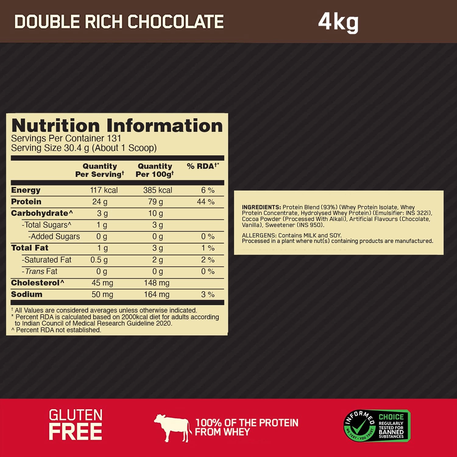 Optimum Nutrition (ON) Gold Standard 100% Whey Protein Powder 4kg - Image 3