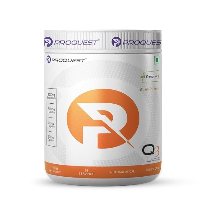 ProQuest Nutrition Q3 Pre-Workout Powder, Orange Oasis Flavour, 150g (25 Servings) | With Beta-Alanine & Creatine | Muscle Pump, Energy, Focus, Endurance & Performance | Zero Added Sugar