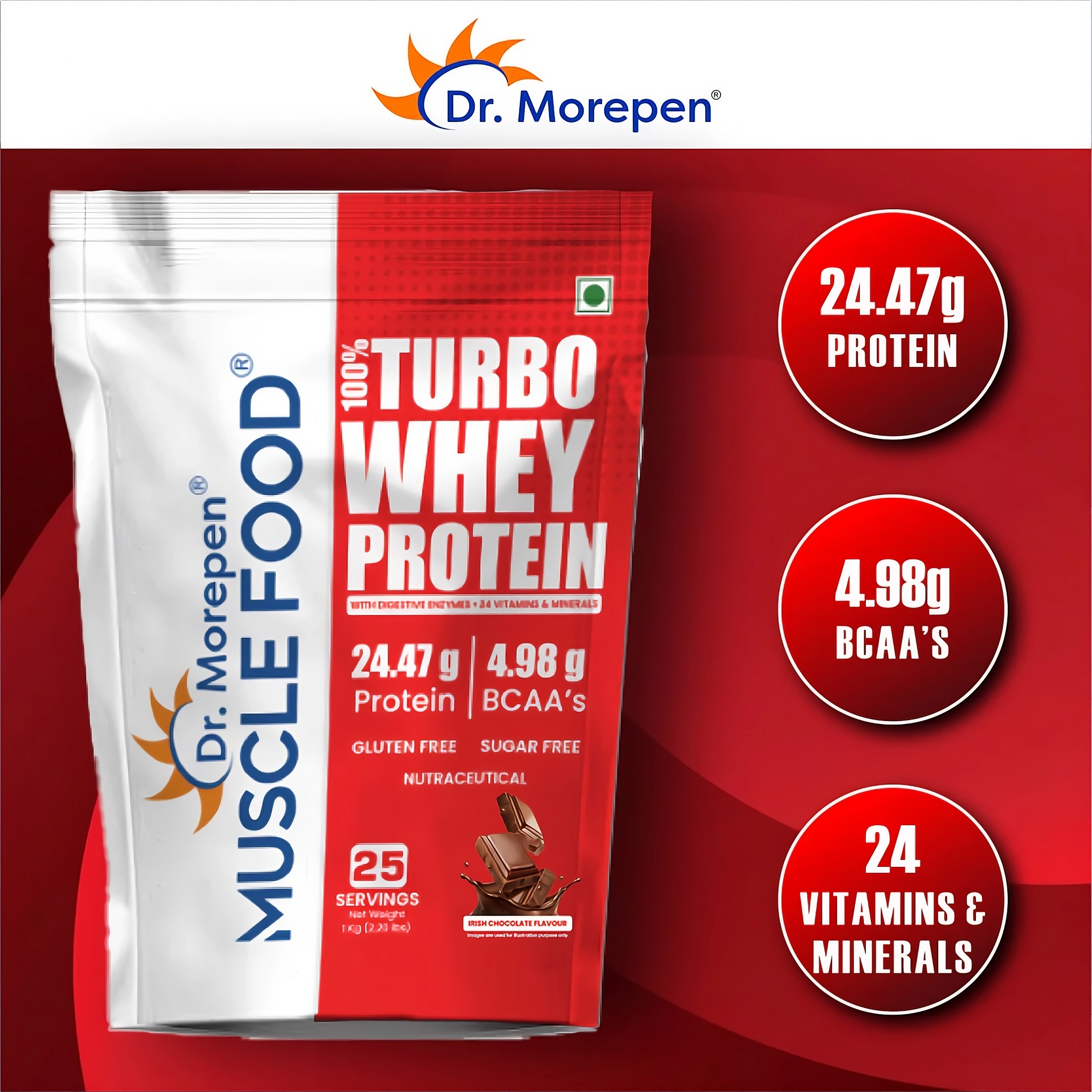 Dr. Morepen Muscle Food Turbo Whey Protein Powder 1Kg | Supports Muscle Growth, Recovery & Performance - Image 3