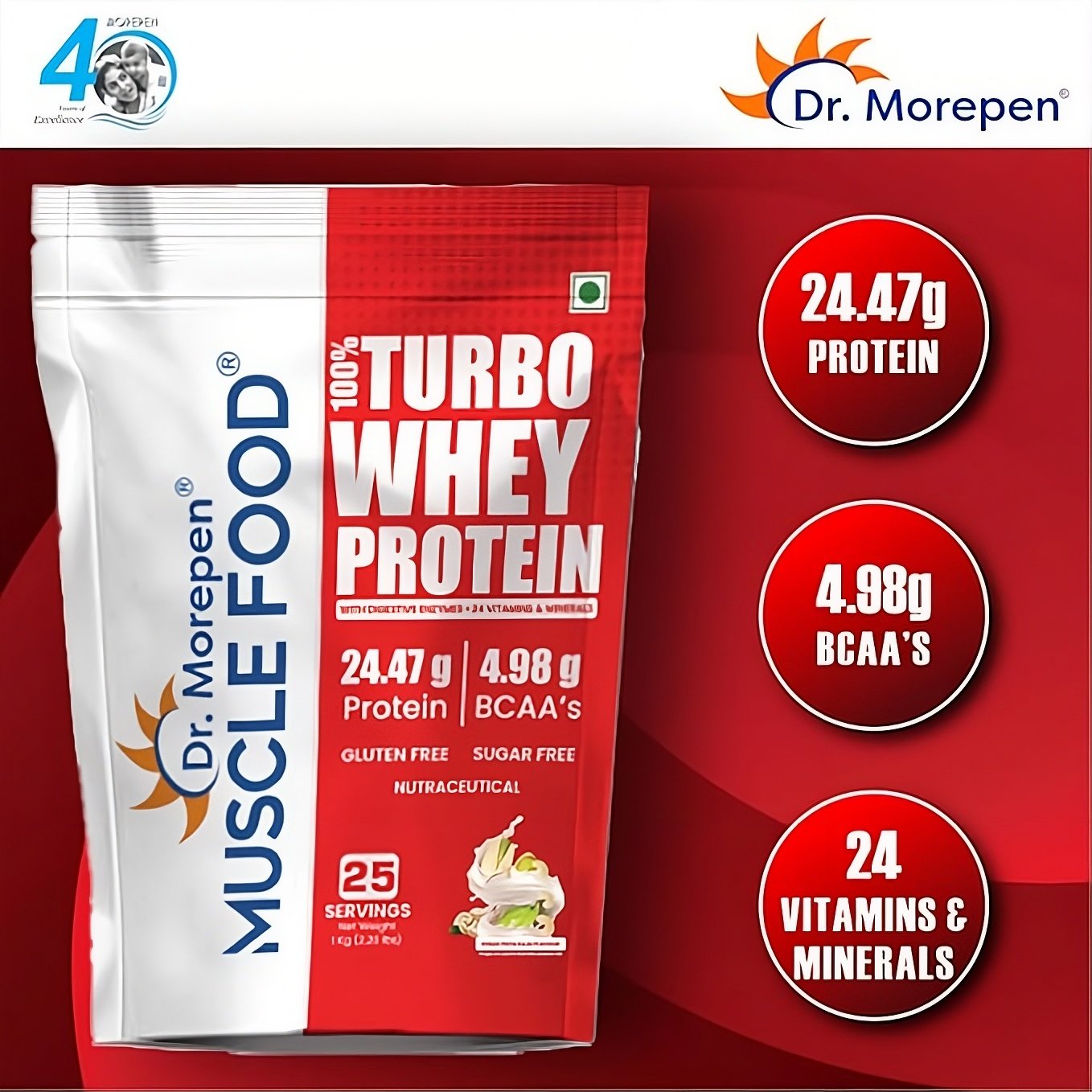 Dr. Morepen Muscle Food Turbo Whey Protein Powder 1Kg | Supports Muscle Growth, Recovery & Performance - Image 4