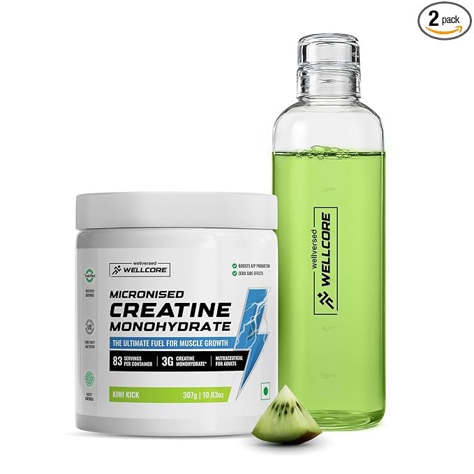 Wellcore Pure Micronised Creatine Powder With Glass Bottle | (83 Servings) For Enhanced Muscle Strength With Rapid Absorption | Creatine Monohydrate | Wellcore Creatine Flavoured - Image 2
