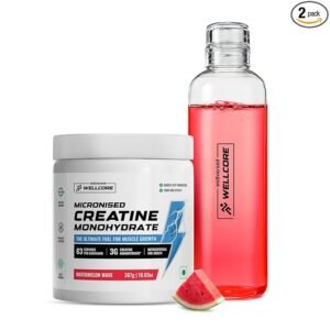 Wellcore Pure Micronised Creatine Powder With Glass Bottle | (83 Servings) For Enhanced Muscle Strength With Rapid Absorption | Creatine Monohydrate | Wellcore Creatine Flavoured