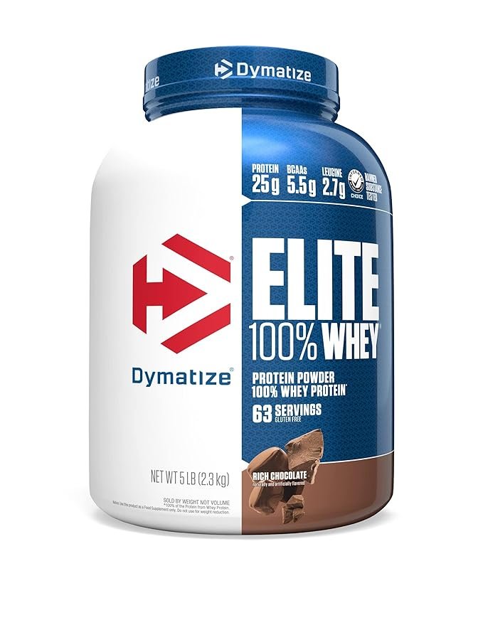 Dymatize Nutrition Elite 100% Whey Protein | Muscle Recovery | 25g Protein | 5.5g BCAA | Fast-Absorbing Protein | Gluten-Free | Blend with BCAAs & Glutamine