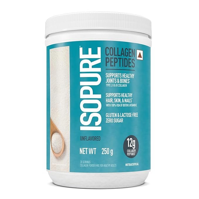 Isopure Collagen Peptides | (12g/serve)- 250g | (Unflavored) | with Biotin & Vit E(100% RDA) | For healthy Skin, Hair, Nails, Joints, & Bones.