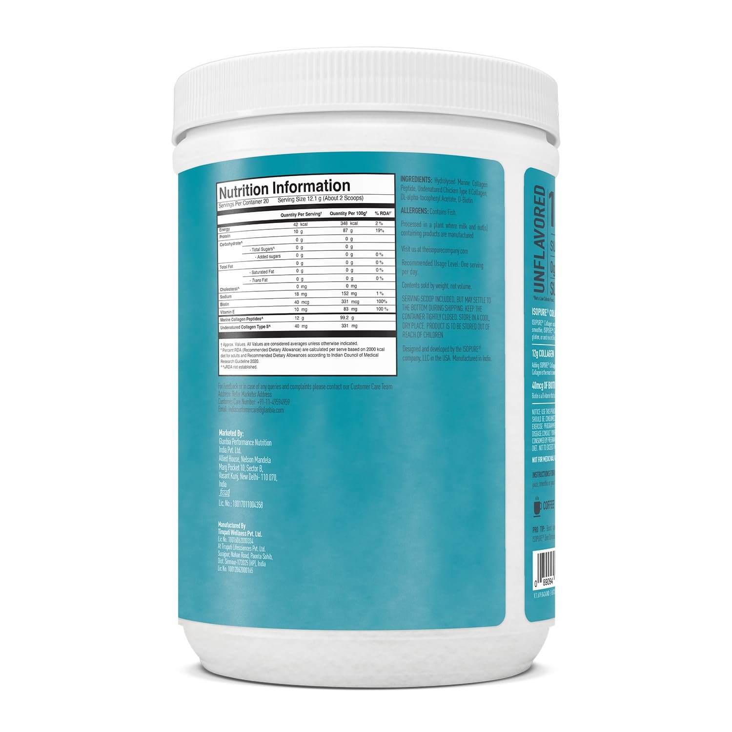 Isopure Collagen Peptides | (12g/serve)- 250g | (Unflavored) | with Biotin & Vit E(100% RDA) | For healthy Skin, Hair, Nails, Joints, & Bones. - Image 2