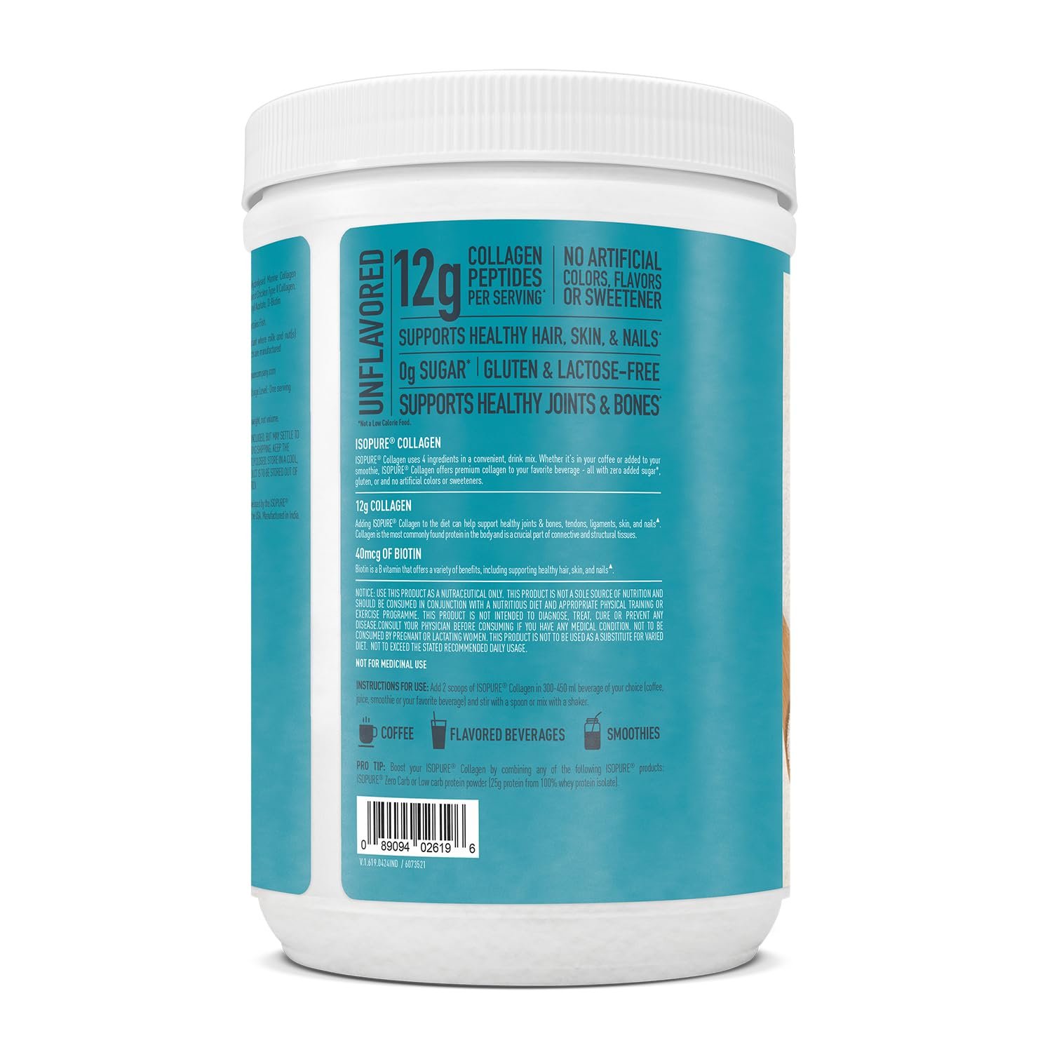 Isopure Collagen Peptides | (12g/serve)- 250g | (Unflavored) | with Biotin & Vit E(100% RDA) | For healthy Skin, Hair, Nails, Joints, & Bones. - Image 3