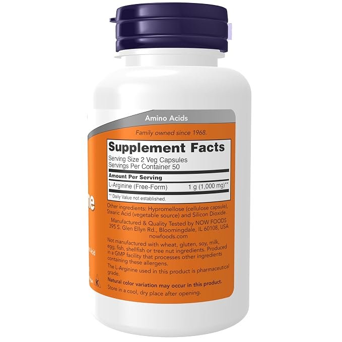Now Foods L-arginine 500mg - Pack of 100 Capsules - Image 3