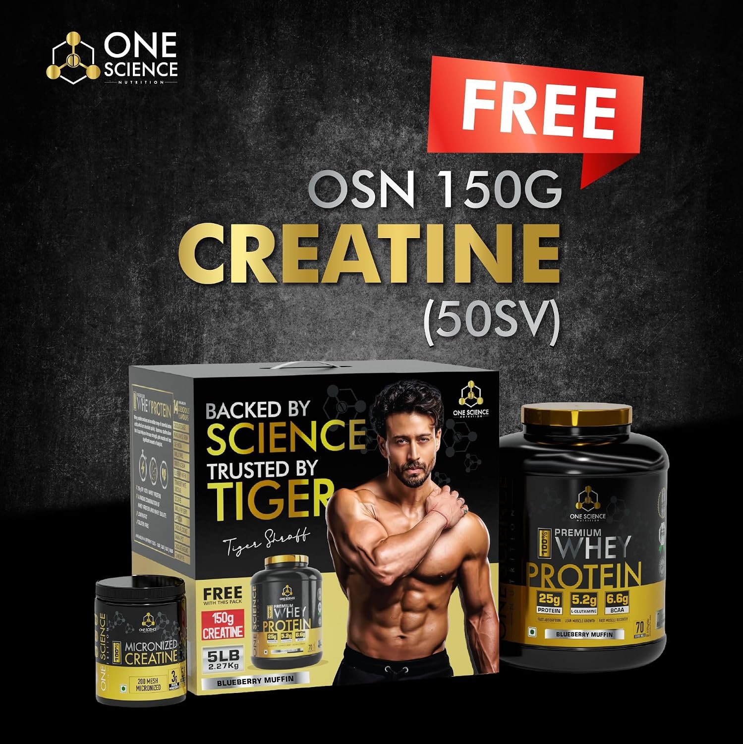 One Science Nutrition Whey Protein Combo | Gluten Free | 25g Protein/Scoop | Muscle Gain | Strength & Exercise Recovery | Free 150g Creatine
