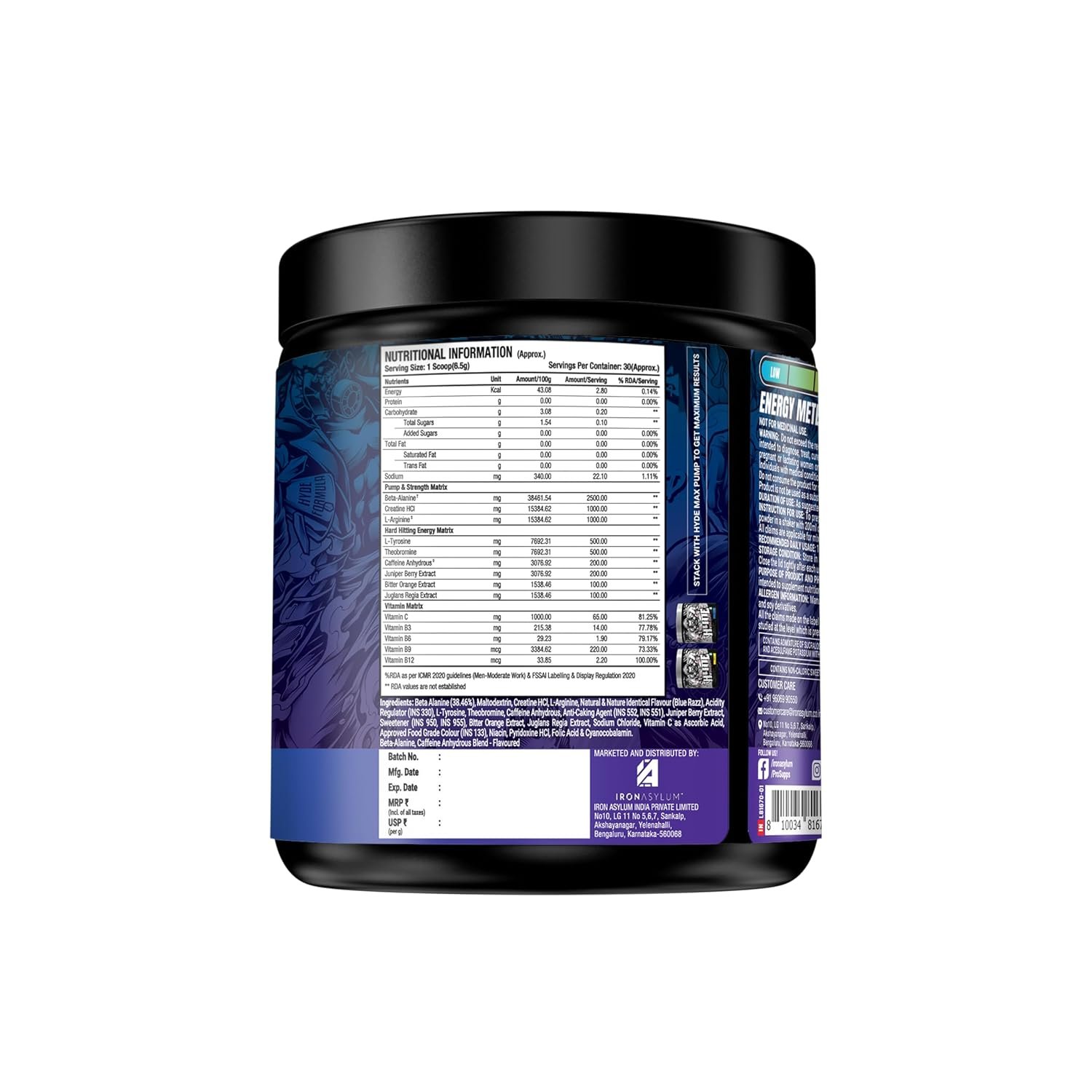 ProSupps Hyde Xtreme Blue Razz High Stim Pre Workout | 30 Servings | Dual Stimulant Energy, 1000 mg Creatine HCl, 2500 mg Beta-Alanine, Sugar Free, Vegan, No FD&C Dyes, Gluten Free, Soy Free - Image 2