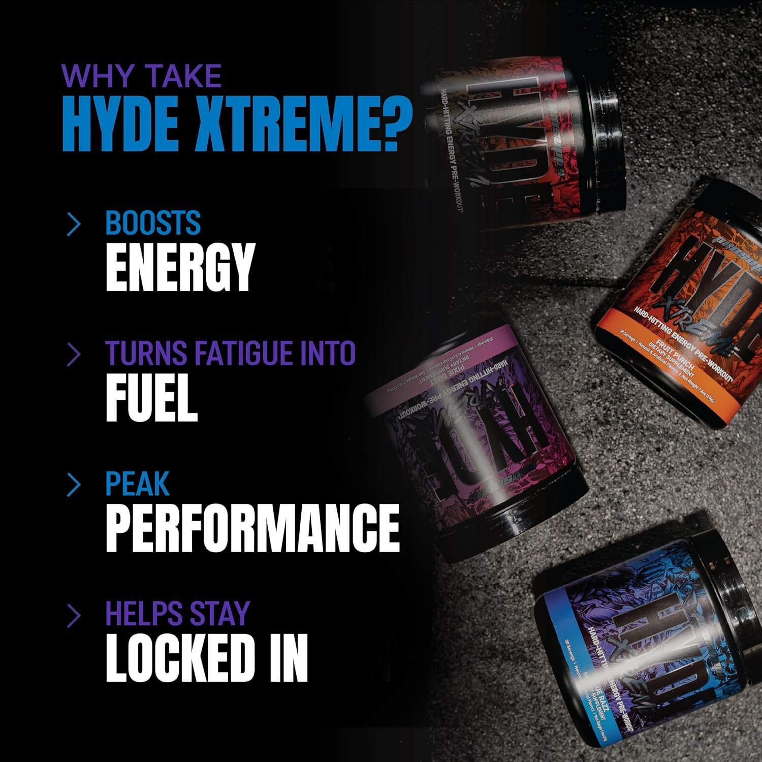 ProSupps Hyde Xtreme Blue Razz High Stim Pre Workout | 30 Servings | Dual Stimulant Energy, 1000 mg Creatine HCl, 2500 mg Beta-Alanine, Sugar Free, Vegan, No FD&C Dyes, Gluten Free, Soy Free - Image 4