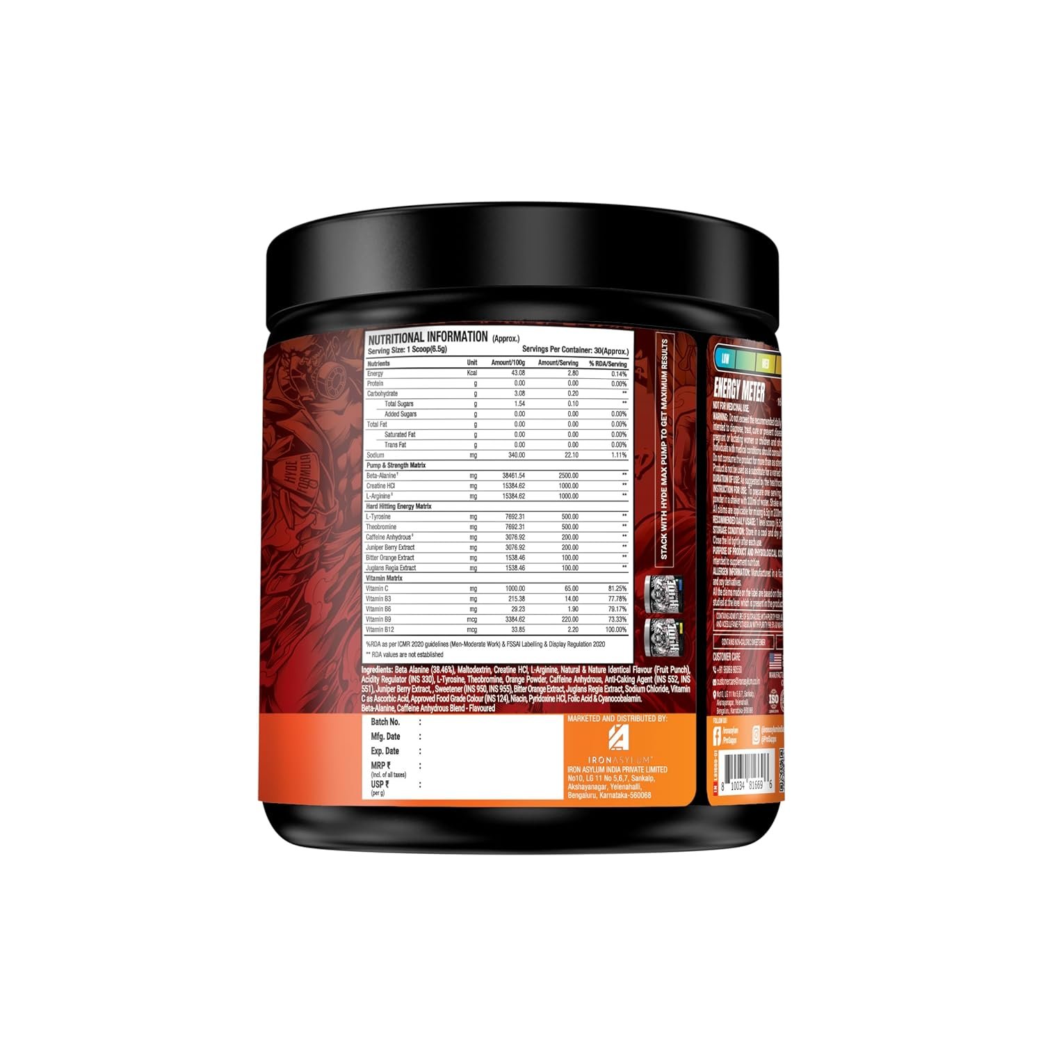 ProSupps Hyde Xtreme Blue Razz High Stim Pre Workout | 30 Servings | Dual Stimulant Energy, 1000 mg Creatine HCl, 2500 mg Beta-Alanine, Sugar Free, Vegan, No FD&C Dyes, Gluten Free, Soy Free - Image 5