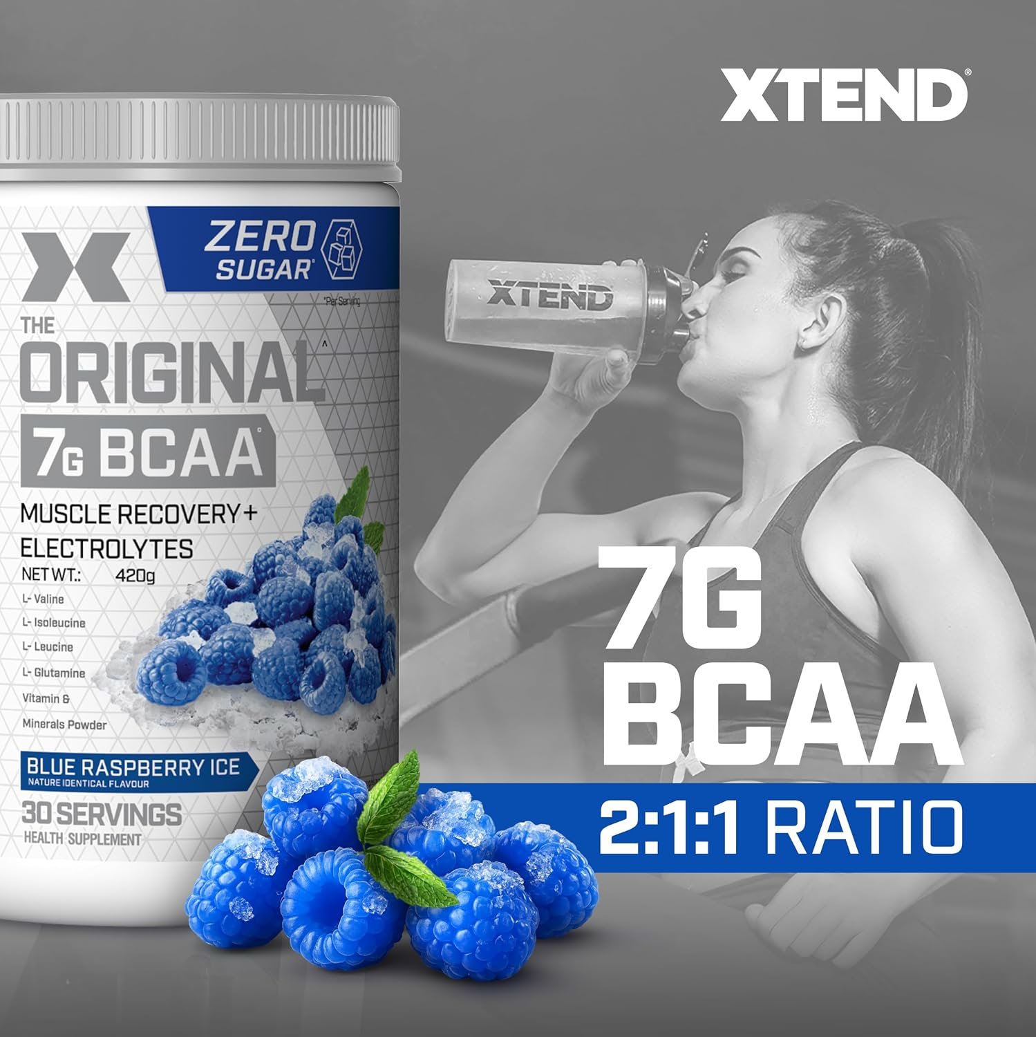 XTEND Original BCAA Powder | 7g BCAAs in 2:1:1 Ratio | Intra Workout Support with Glutamine & Electrolytes | Amino Acids for Hydration & Muscle Recovery | 30 Servings - Image 2