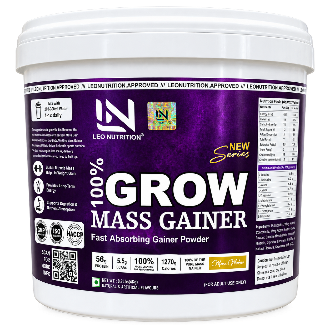 Leo Nutrition Grow Mass Gainer | 10lbs / 6lbs